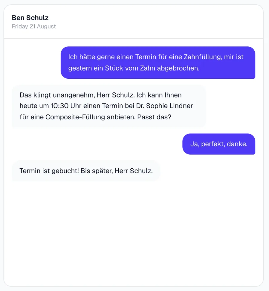Echtes AutomateDE-Gespräch: die KI bucht einen Termin