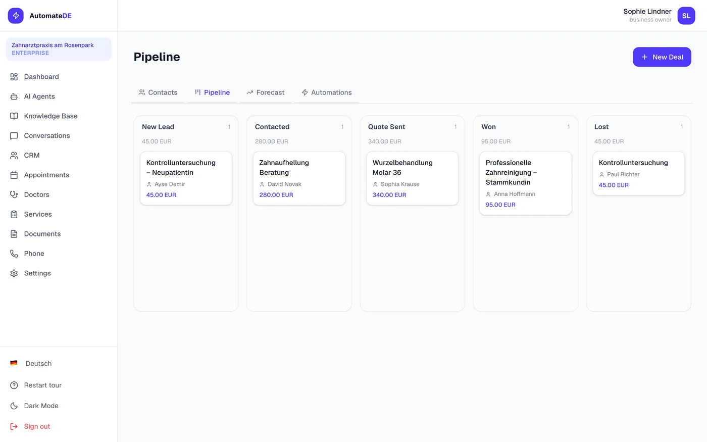 AutomateDE CRM-Pipeline mit Deals